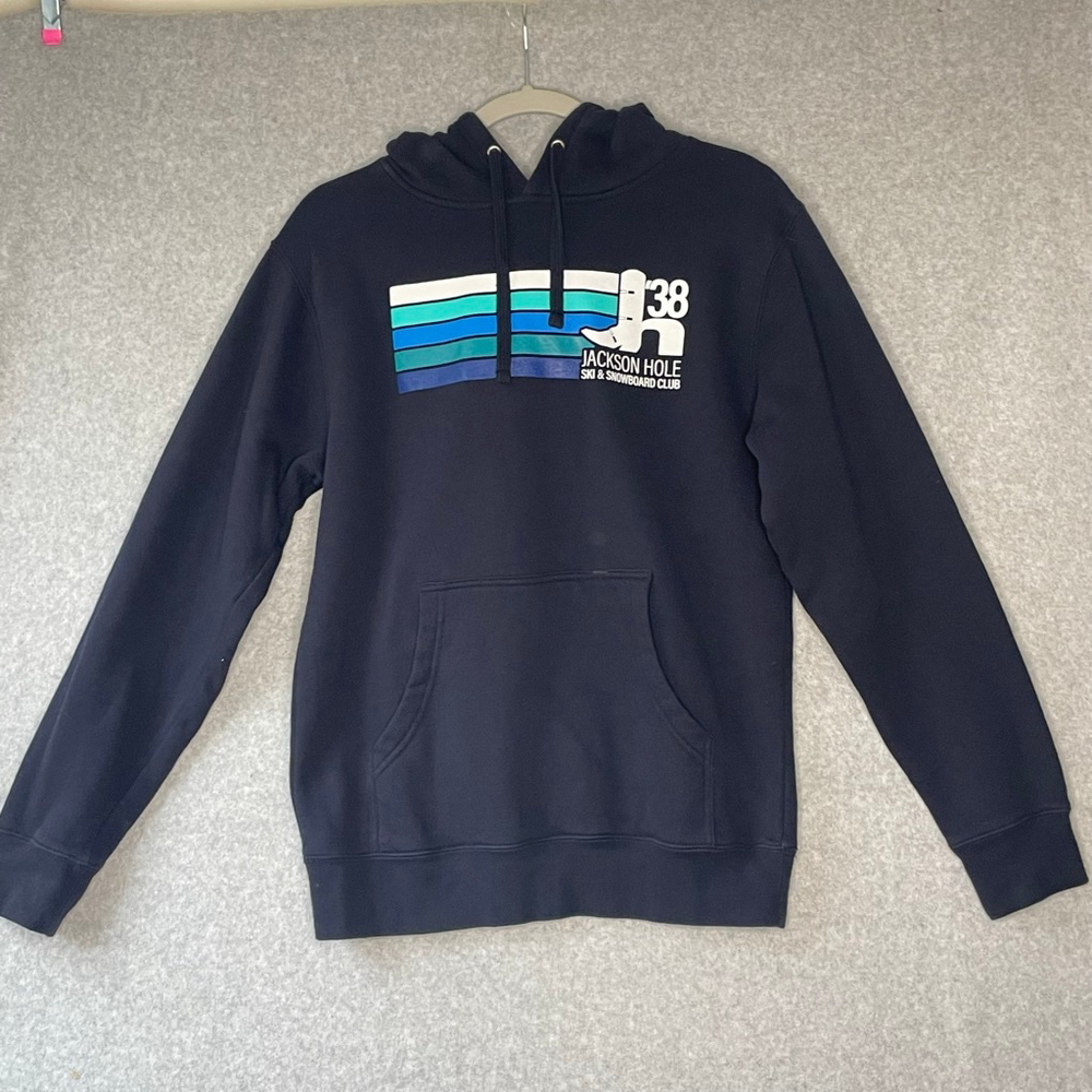 Jackson Hole Blue Pullover Hoodie Small Cotton Blend